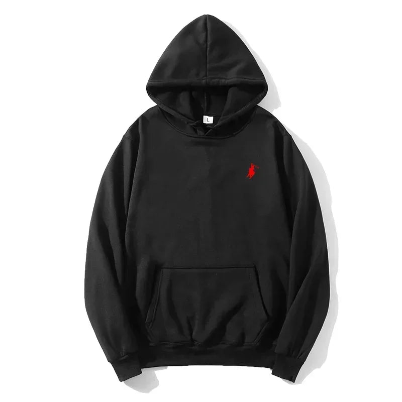 2026 polo print hooded sweatshirt for autumn and winter, suitable for both men and women, loose white couple's casual sweatshirt