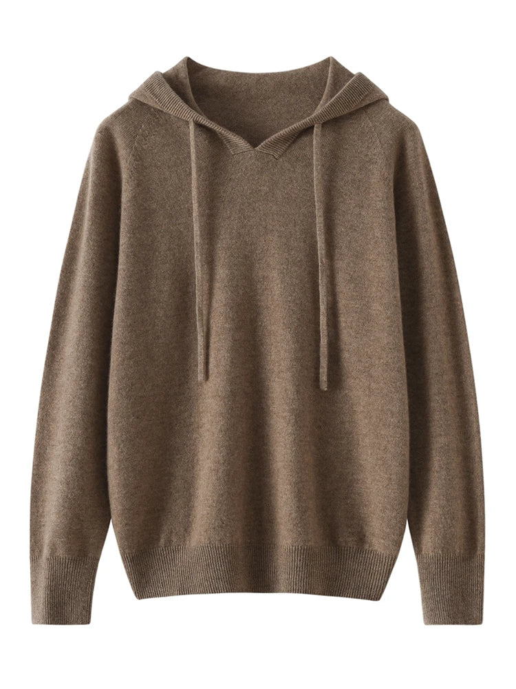 CHICUU Women Cashmere Hoodie Sweater 100% Cashmere Pullover Knitwear Autumn Winter Casual Style Hoodie Soft Warm Clothing Tops