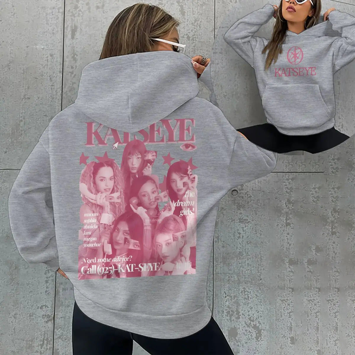 Women Pink Katseye Print Pocket Hoodies Spring Autumn Hip Hop Music Lover Gifts Pullover Vintage Katseye Unisex Gothic Hoody