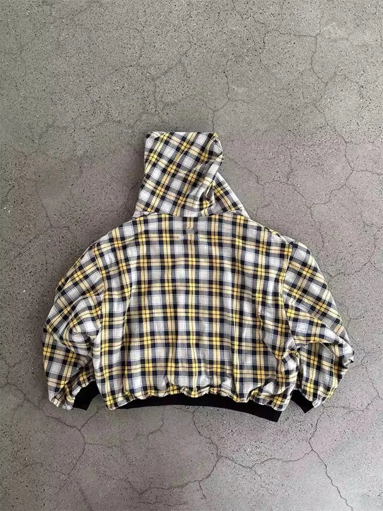 Winter Casual Plaid Print Hoodie Women's Warm Zip-Up Double-Sided Wear Sweatshirt Female Fashion Trendy Loose Hooded