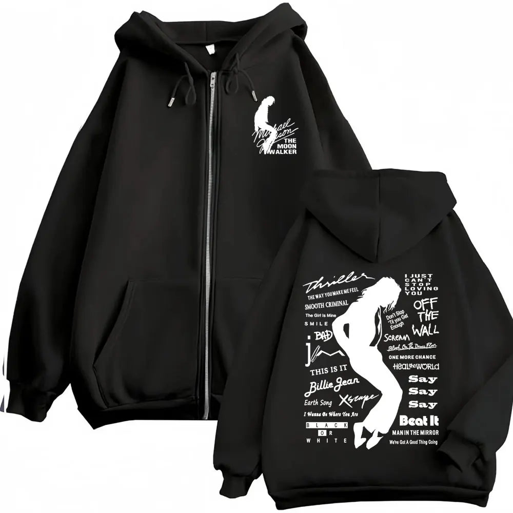 Michael Jackson King of Pop Zipper Hoodies Men Women Harajuku Streetwear Jacket Sweatshirts Casual Fleece Zip Up Pullovers Coats