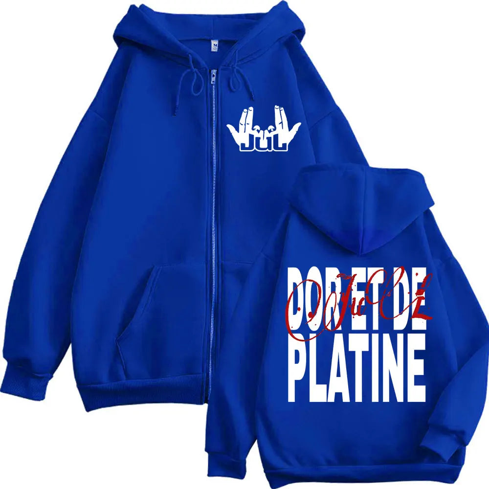 French Rapper JUL Double Sided Print Zipper Hoodie Men Women Clothing Hip Hop Zip Up Sweatshirts High Quality Fashion Pullovers