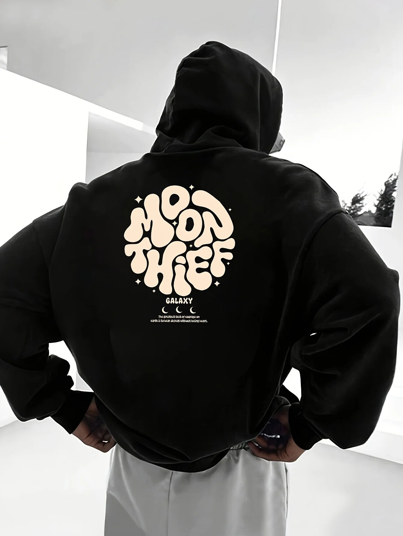 Men Autumn Winter Fleece Lined Hoodie Fashion Graphic Print Sleeve Sweatshirt Casual Sports Versatile Loose Hooded Pullover Tops