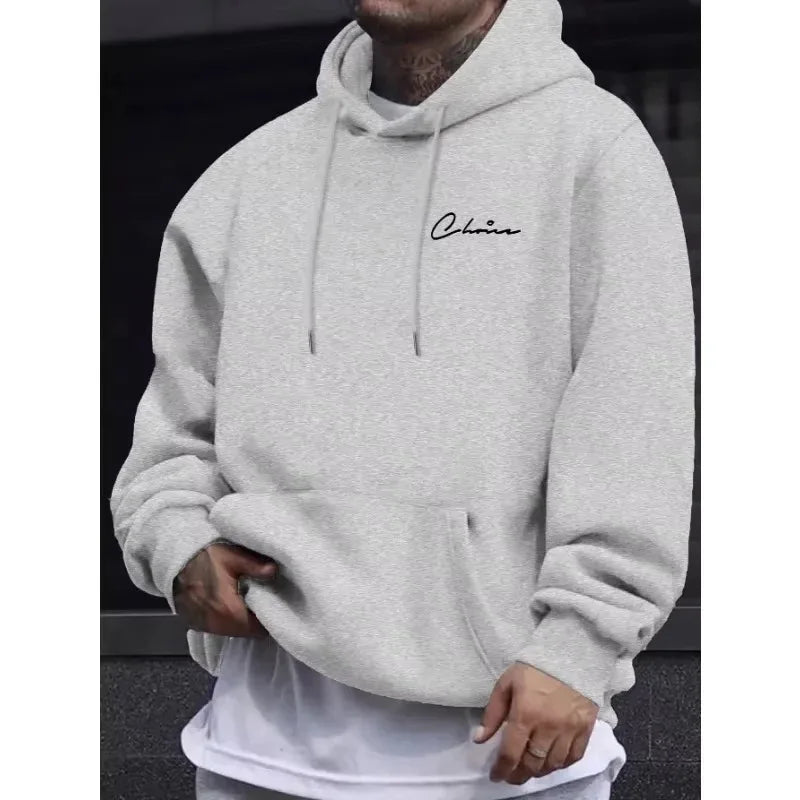 2026 new casual sportswear paired with simple printed men's hoodie and comfortable kangaroo pocket casual hoodie for casual wear