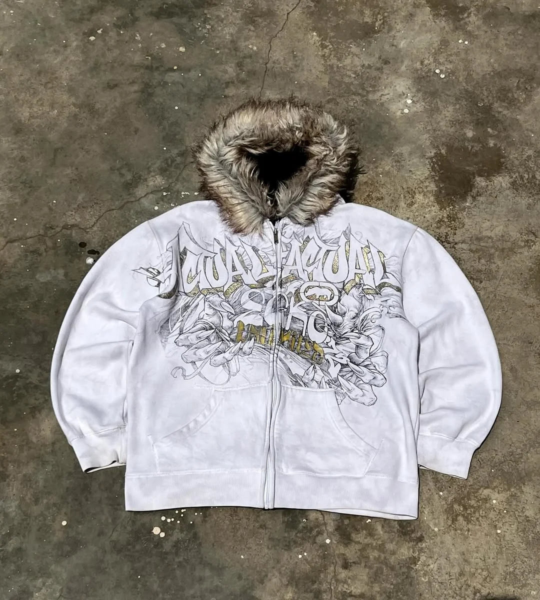 Y2K MMA Lint Sweatshirt Gothic Vintage Pattern Oversized Hooded ZipUp Sweatshirt Trend Men Women Fashion Casual Streetwear