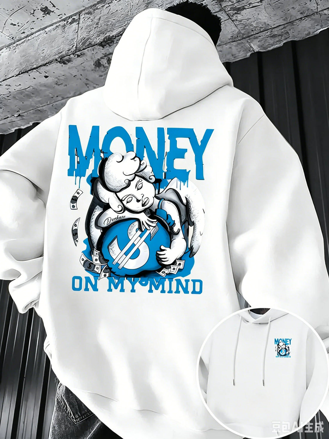 Men's Money On My Mind Angel Graphic Hoodie Casual Loose Pullover Sweatshirt Hip Hop Streetwear Long Sleeve Hooded Top