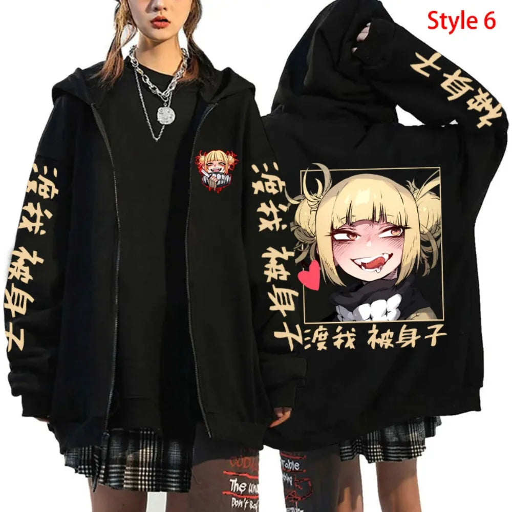 Hot Himiko Toga Anime Cosplay Pullovers Tops Zipper Hoodie Fashion Autumn Winter Long Sleeve Zip Sweatshirts for Man Woman