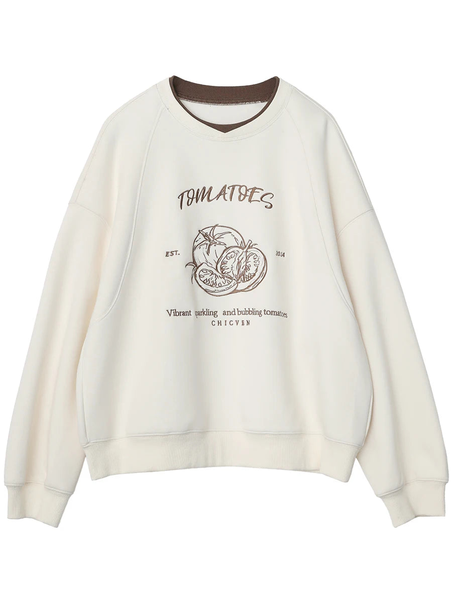 CHIC VEN Women Sweatshirts Loose Casual Design Contrasting Color Female Pullover Embroidery Pullover Coat Autumn Winter 2025