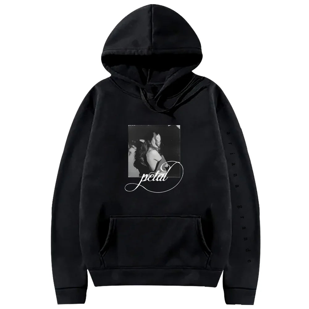 Fashion Ariana Grande Petal Hoodie Vintage Print Hoody Women Men Casual Long Sleeve Hooded Sweatshirts Loose Harajuku Streetwear