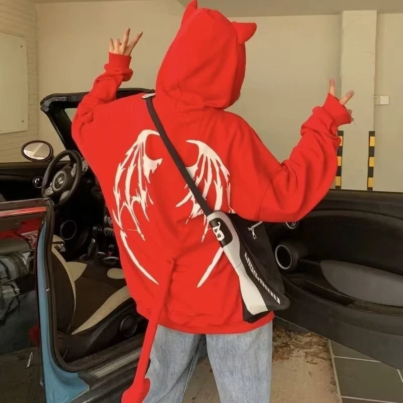 Hipster Hooded Punk Style Couple Hooded Sweatshirt Printing Zip Up Hoodies Y2K Streetwear Long Sleeve Loose Jacket Coats