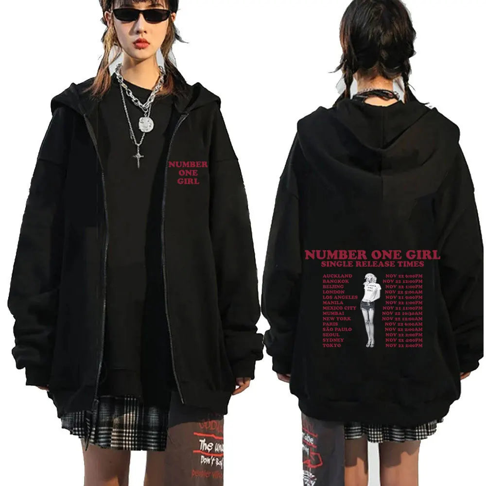 Rosé Number One Girl Album Zipper Hoodies Kpop Men Women Clothing Long Sleeve Zip Up Sweatshirts Fleece Oversized Pullovers Y2K