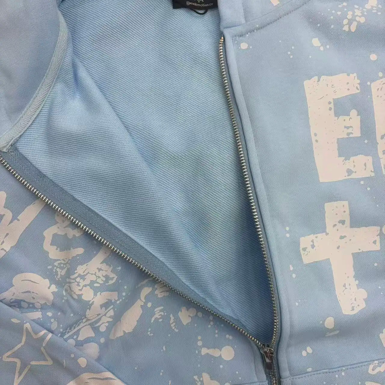 Fashionable Zip-Up Jacket, High Quality, 450g Heavyweight Pure Cotton Terry Fabric, White Ink Direct Printing, Middle Eastern Glass Rhinestones, Full Print, Hand-Applied Rhinestones