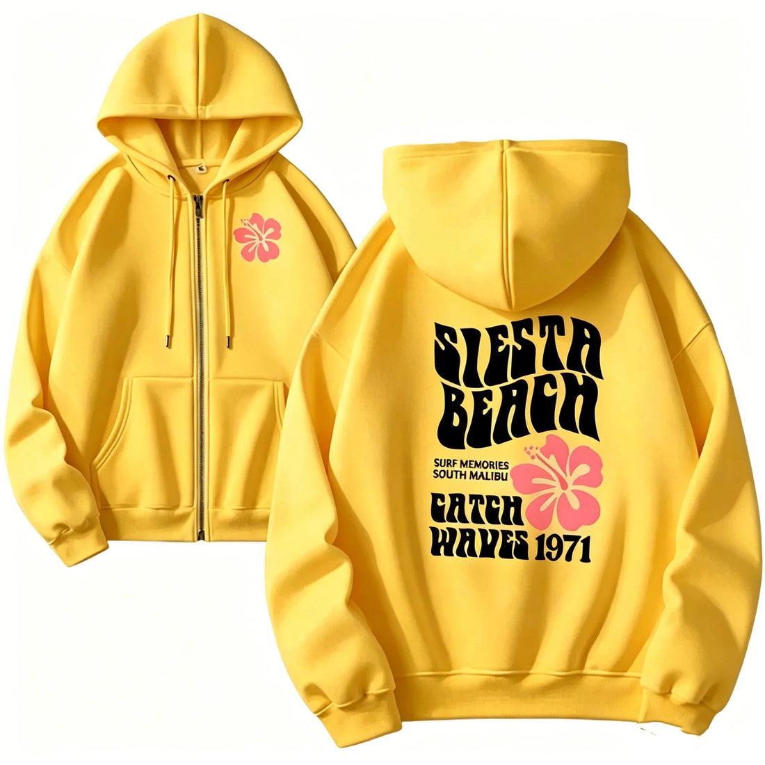 Women Zipper Cardigan Hooded Sweatshirt Jogging Lady Versatile Sport Coat Oversized Hibiscus Beach Casual Hooded Sweat Jacket