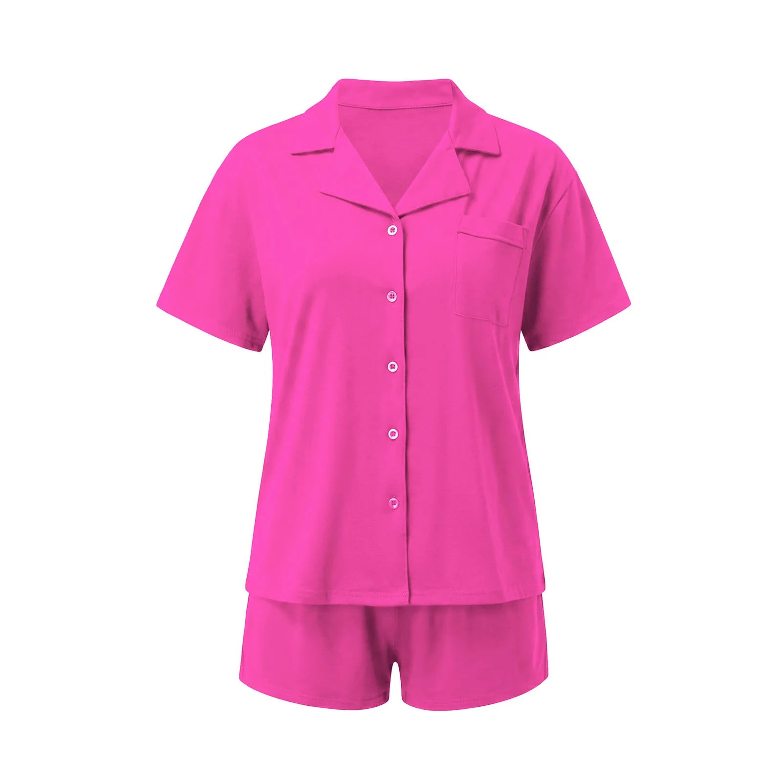 Hirigin Soft Loungewear Sleepwear 2 Piece Set Women Short Sleeve Button Down Pajama Set and Shorts For Home Casual Nightwear