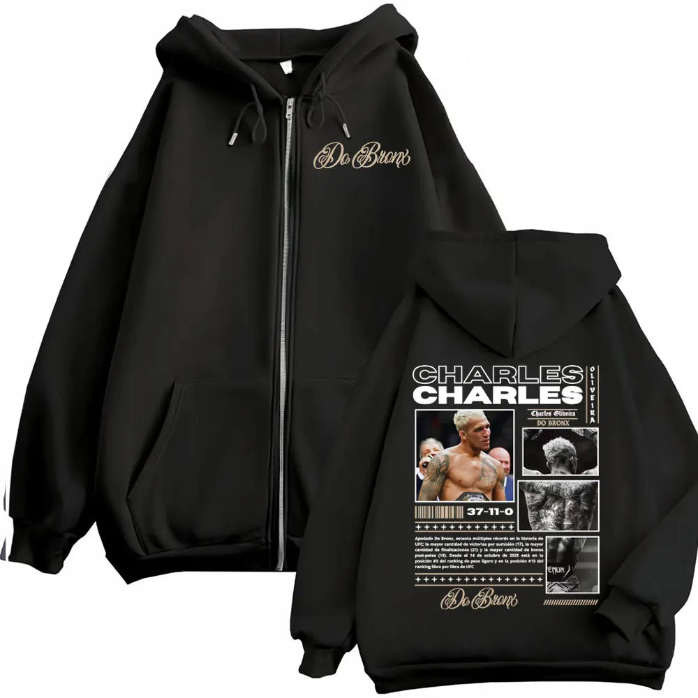 Charles Oliveira Do Bronx Zip Up Hoodies Men Women Fashion Classic Jacket Sweatshirts Coats High Quality Casual Zipper Pullovers