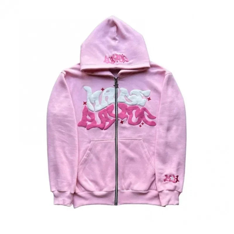 2026 European and American Fashion Fleece Print Zippered Hooded Sweatshirt for Men and Women, Casual Multi-Functional Sports Top