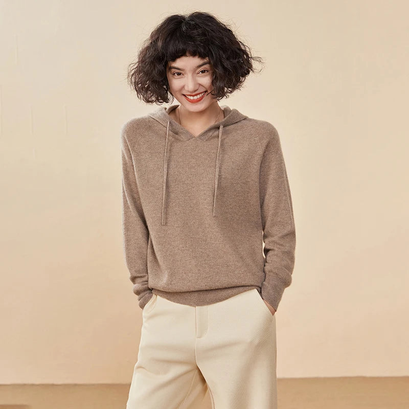 CHICUU Women Cashmere Hoodie Sweater 100% Cashmere Pullover Knitwear Autumn Winter Casual Style Hoodie Soft Warm Clothing Tops