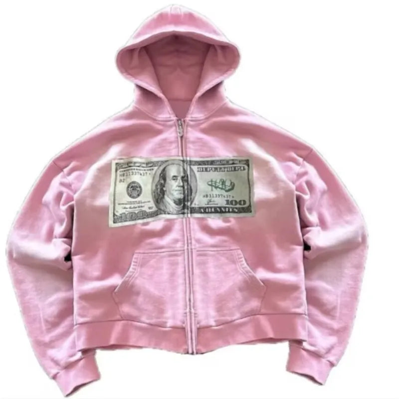 Retro Fashion Printed Pattern Zipper Hoodie Y2k Gothic Street Clothing Men and Women Loose Casual Sportswear k pop clothes