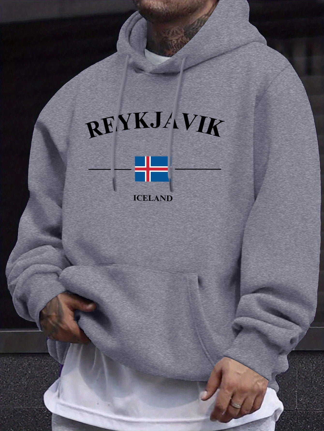 Reykjavik Iceland Letter And Flag Print Hoodie Mens Fleece Autumn Sweatshirt Casual New Streetwear Comfortable Soft Pullovers