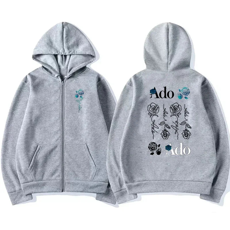 2025 Ado Graphic Printed Zipper Hoodies Autumn Winter Men Women Casual Fashion Harajuku Y2K Fleece Long Sleeve Zip-Up Hoodies