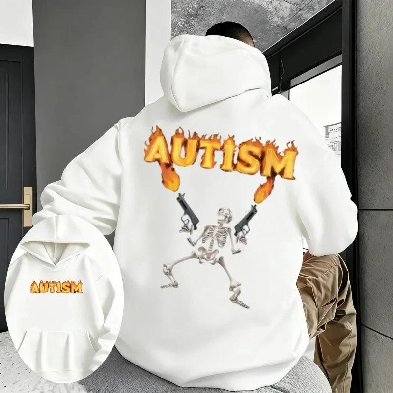 Autumn and Winter Casual Loose  Printed Sweater Hoodie autism skeleton Print Fashion Summe Men's Oversized Y2K