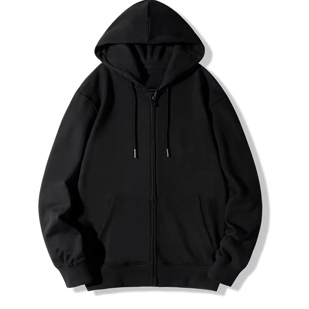2025 High Street Hoodie Men Retro Zip Up Long Sleeve Loose Jacket Coats Harajuku Casual Gothic Hooded Sweatshirt Y2K Streetwear