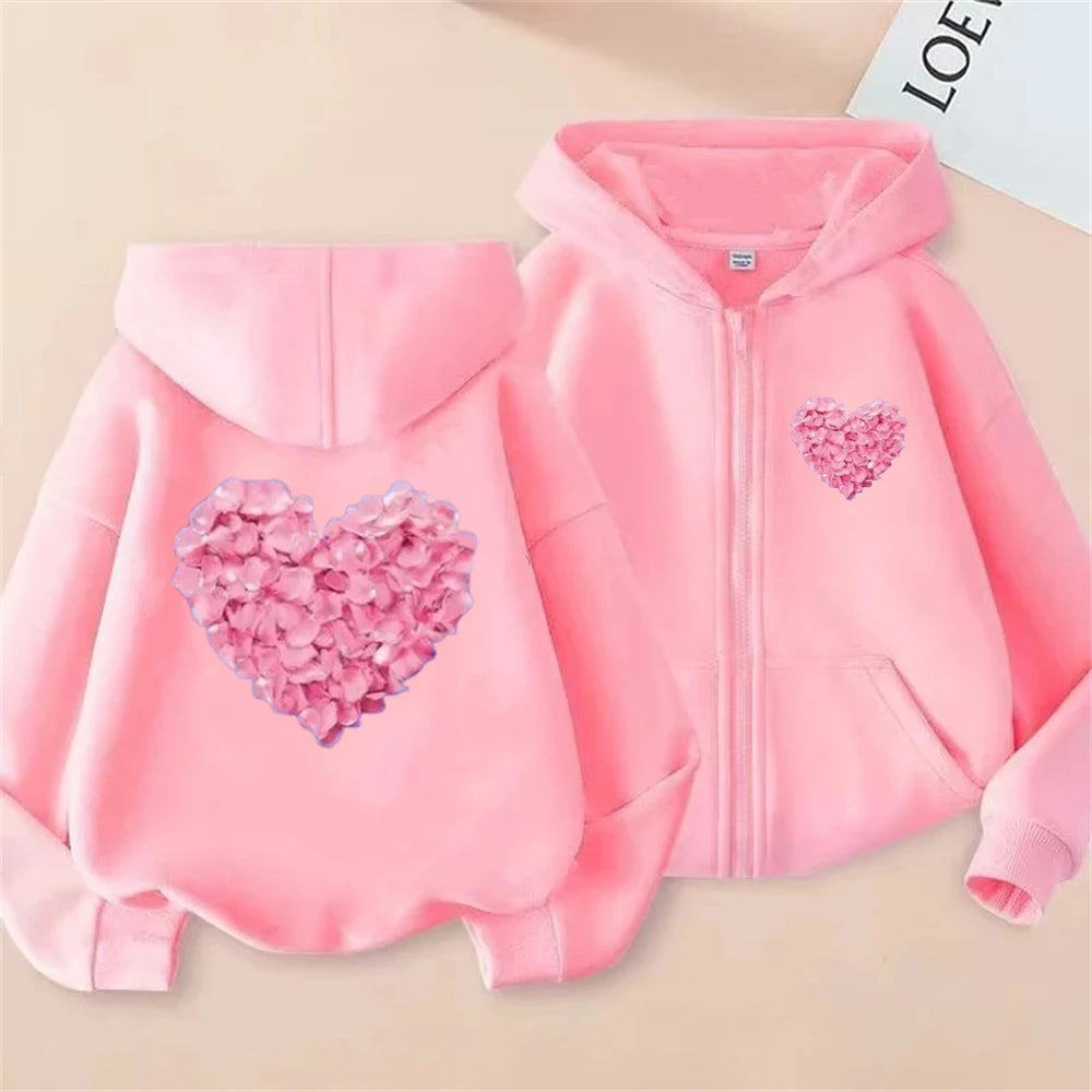 Heart Shape Coat Children Festival Gifts Zipper Style Hoodies Girls Boys Age 3-12 Kids Fashion Black Pink Fashion Sweatshirt