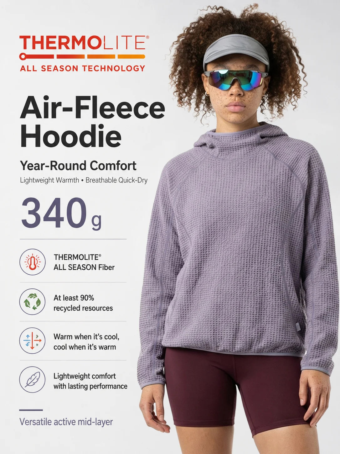 Thermolite® All Season Thermal Hoodie Unisex Lightweight Quick Dry Pullover Sweatshirt Breathable Winter Mid Layer Activewear