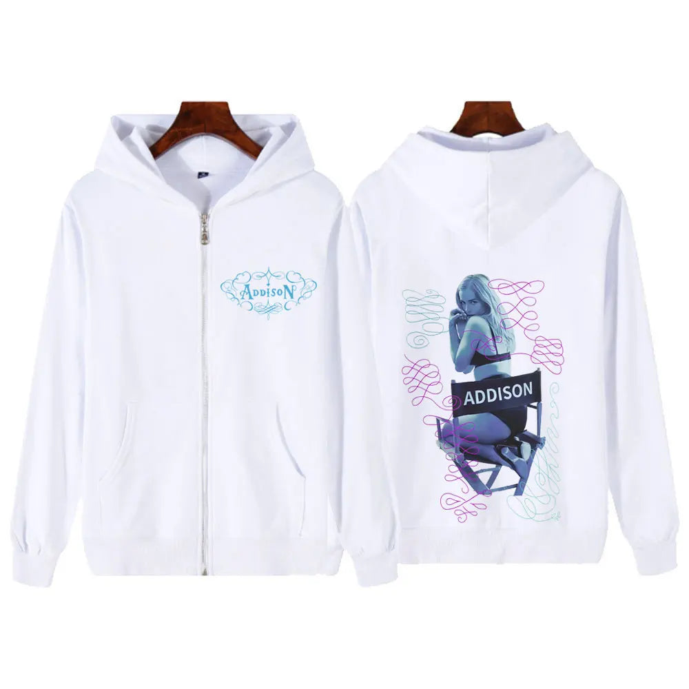 Addison Rae Double-sided Print Vintage Zipper Hoodies Men Women Oversized Fashion  Long Sleeve Aesthetics Zip Up Sweatshirts Top