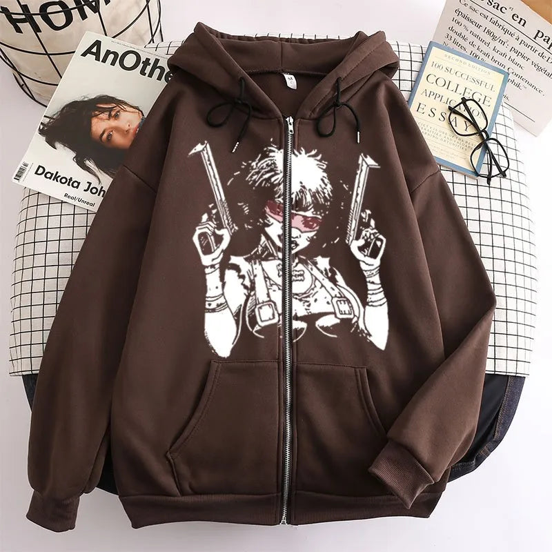 Streetwear Y2k Sweatshirt Harajuku Bizarre Adventure Zip Up Hoodies Oversized Mens Womens Zipper Hoodie Hip Hop Couple Hoodie
