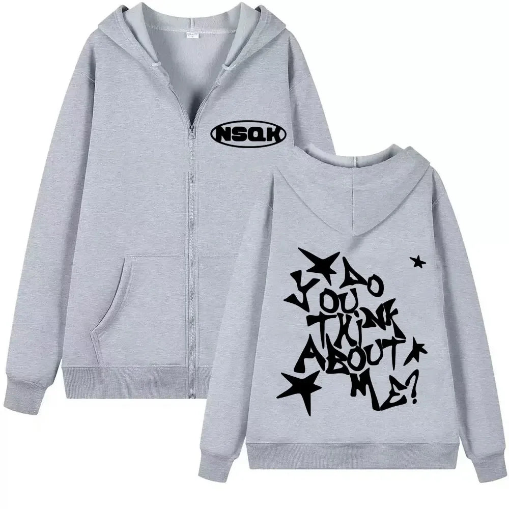Rapper Nsqk Aoou Thnk about Me Album 2025 Zip Up Hoodie Men Women Hip Hop Zipper Sweatshirts Casual Harajuku Long Sleeve Hoodies
