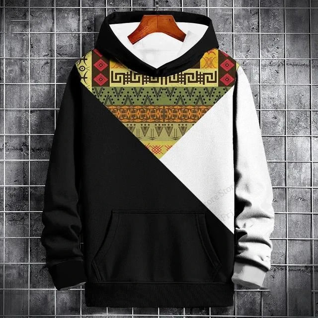 New Ethnic Geometric 3d Print Hoodie Men Women Fashion Gothic Patchwork Hoodie Sweatshirt Vintage Tracksuit Men Clothing Black