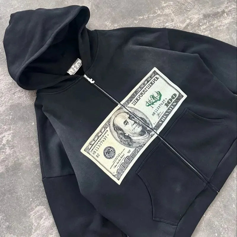 Retro Fashion Printed Pattern Zipper Hoodie Y2k Gothic Street Clothing Men and Women Loose Casual Sportswear k pop clothes