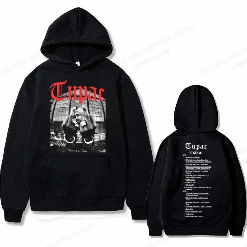 Tupac 2pac Graphic Hoodie Men Clothing Fashion Oversized Hip Hop Comfortable Autumn Winter Sweatshirt Male Casual Fleece Hoodies