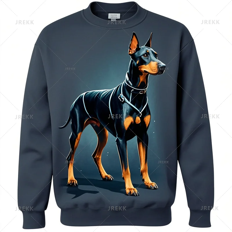 Cool Animal Dobermann 3D Printing Sweatshirts Doggy Dobermann Graphic Round Neck Hoodies Kid Fashion Clothing Mens Sweatshirts