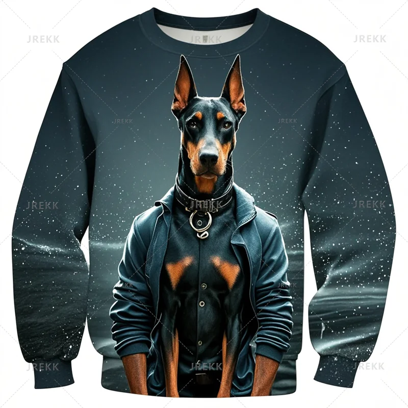 Cool Animal Dobermann 3D Printing Sweatshirts Doggy Dobermann Graphic Round Neck Hoodies Kid Fashion Clothing Mens Sweatshirts