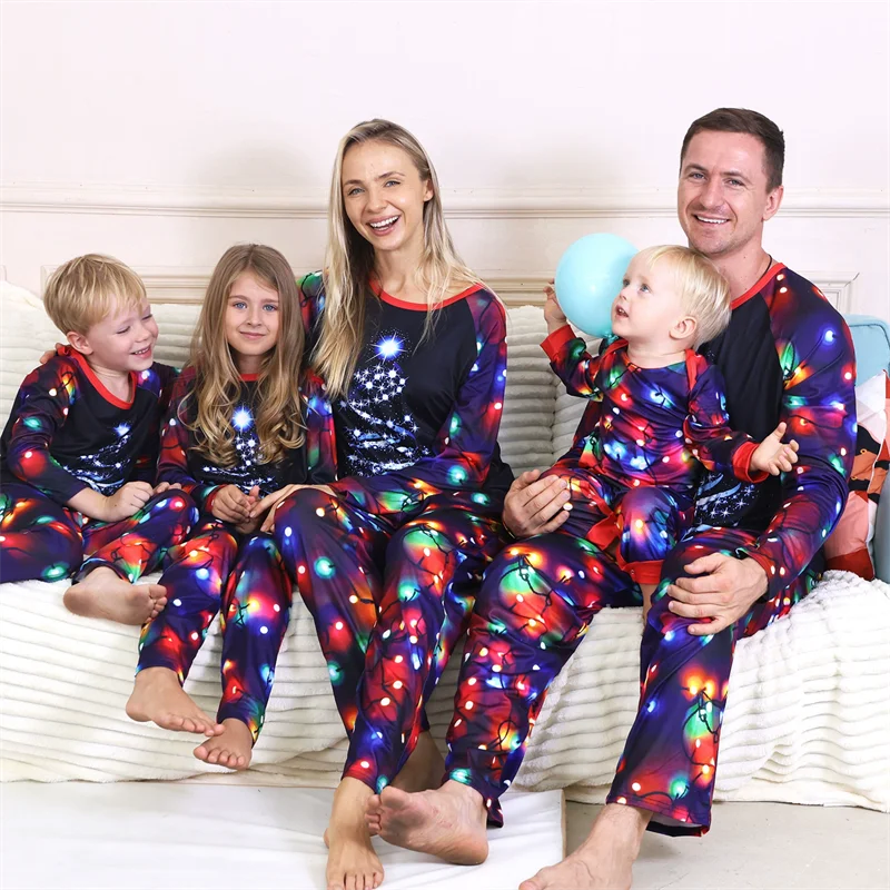 Christmas Family Matching Sets Father Mother Children Cartoon Pajamas+Pants 2Pcs Xmas Parent-Children Homewear Clothes Suit