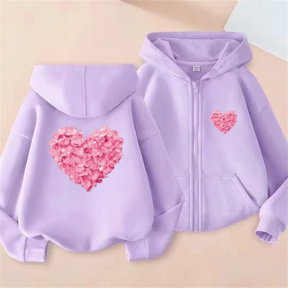 Heart Shape Coat Children Festival Gifts Zipper Style Hoodies Girls Boys Age 3-12 Kids Fashion Black Pink Fashion Sweatshirt