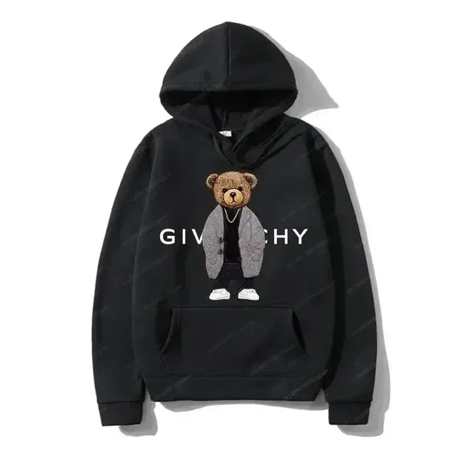 Men Women Unisex Autumn Winter Luxury Bear Print Hoodies Long Sleeve Fleece Pullover High Quality Free Shipping