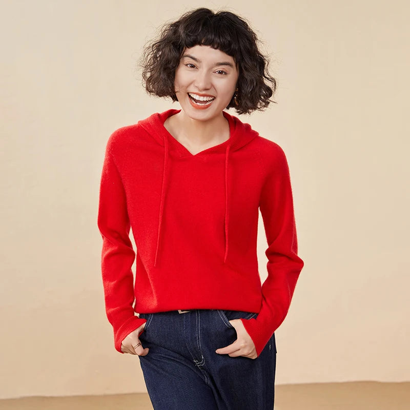 CHICUU Women Cashmere Hoodie Sweater 100% Cashmere Pullover Knitwear Autumn Winter Casual Style Hoodie Soft Warm Clothing Tops