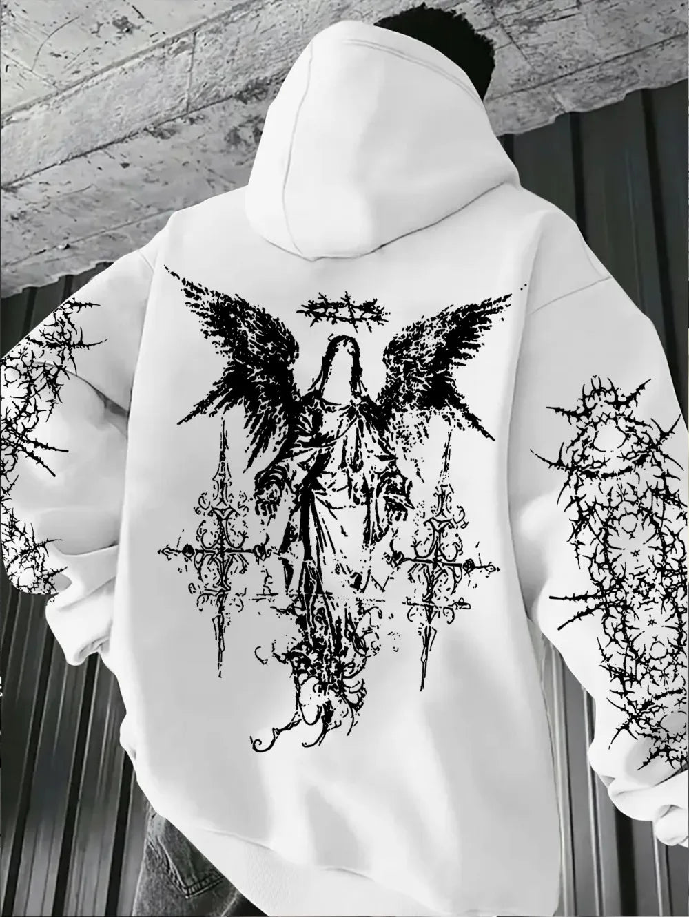Gothic Style Angel Print Hoodies Men Women Outdoor Street Casual Sport Trend Hip-hop Couple Long-sleeve Autumn Winter Sweatshirt