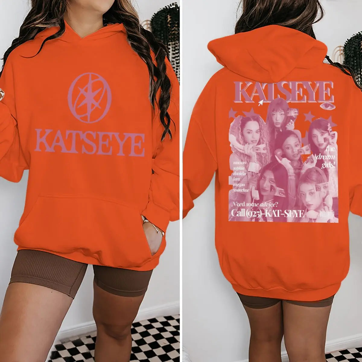 Women Pink Katseye Print Pocket Hoodies Spring Autumn Hip Hop Music Lover Gifts Pullover Vintage Katseye Unisex Gothic Hoody