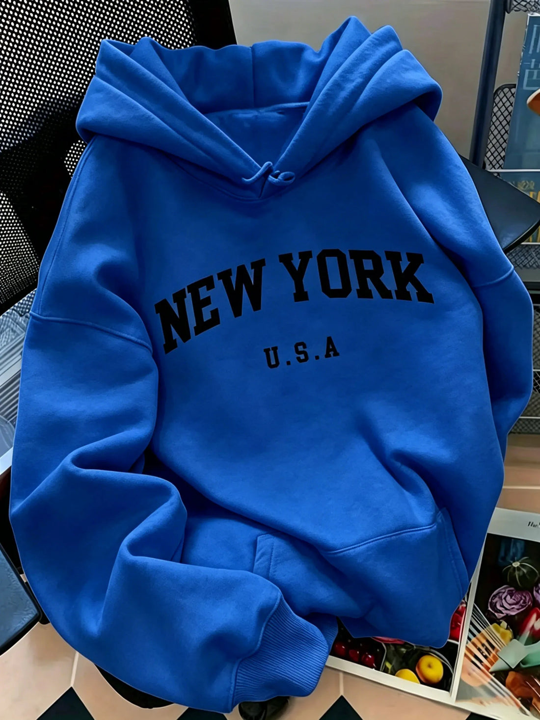Men Women New York USA Graphic Hoodie  Loose Sweatshirt Vintage Streetwear Casual Soft Fleece Hooded Pullover Autumn Daily Wear