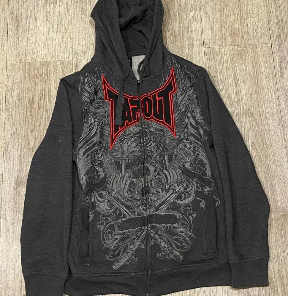 Street New Y2K Fashion Oversized Skull Print Hooded Sweater Male Harajuku Retro Hip Hop Popular Leisure Sports Hooded Sweater