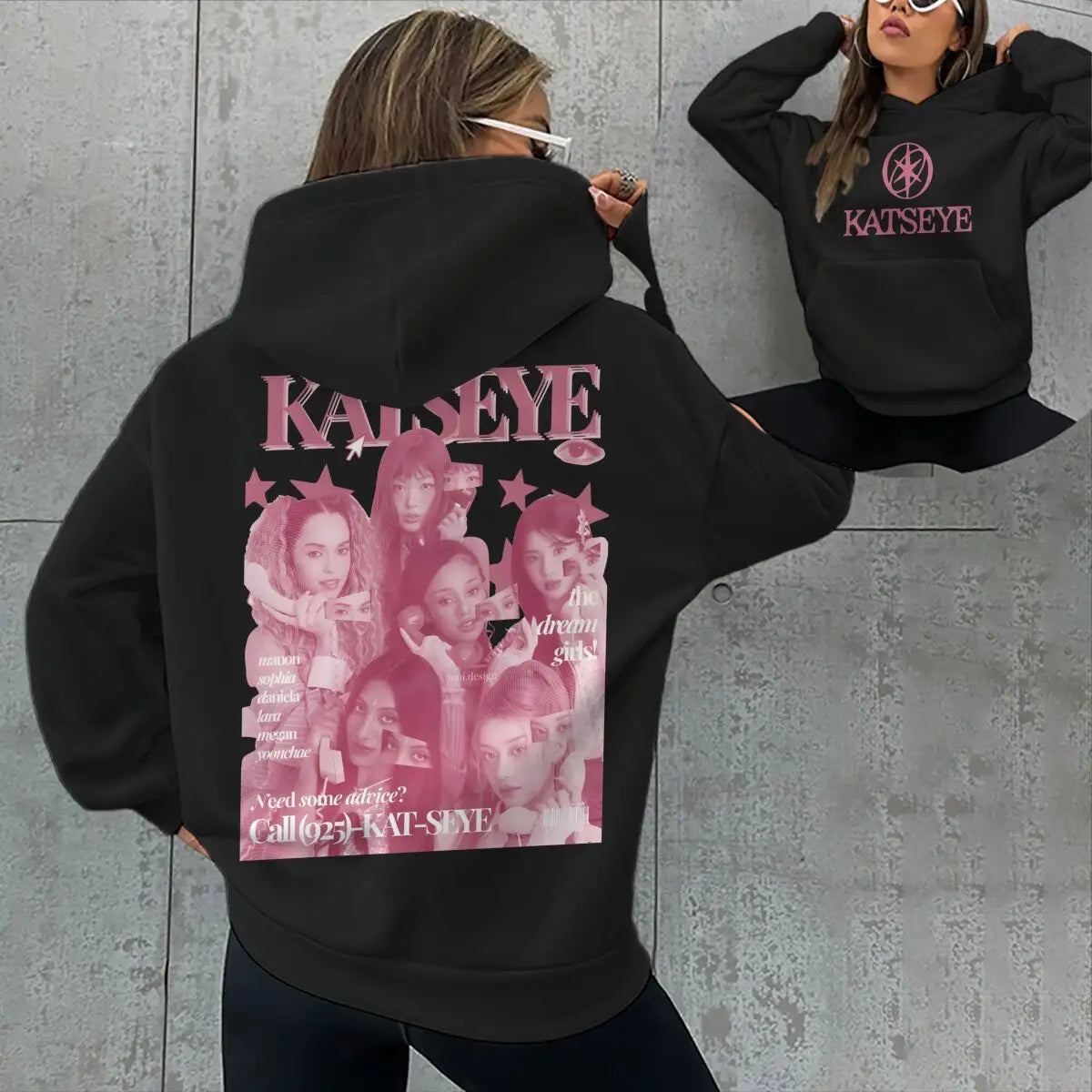 Women Pink Katseye Print Pocket Hoodies Spring Autumn Hip Hop Music Lover Gifts Pullover Vintage Katseye Unisex Gothic Hoody