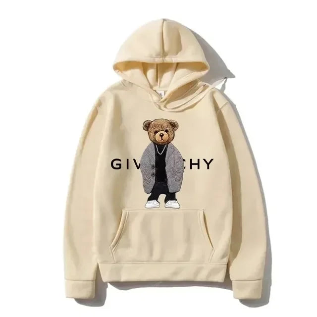 Men Women Unisex Autumn Winter Luxury Bear Print Hoodies Long Sleeve Fleece Pullover High Quality Free Shipping