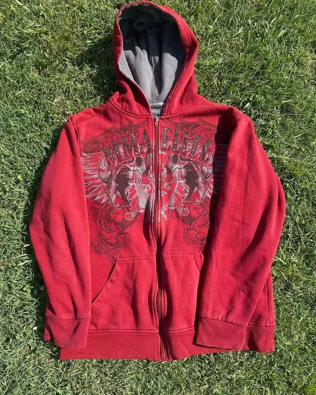 2000s Fashion New Cotton Red Couple zipper Hoodies vintage elite full Zip Hoodie Sweatshirt Size Skull Snake Red Y2K sweatshirts