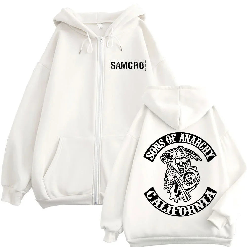 2025 New Sons of Anarchy Double Sided Printed Hoodie Men Women Gothic Retro Zipper Sportswear Casual Street Fashion Pullover