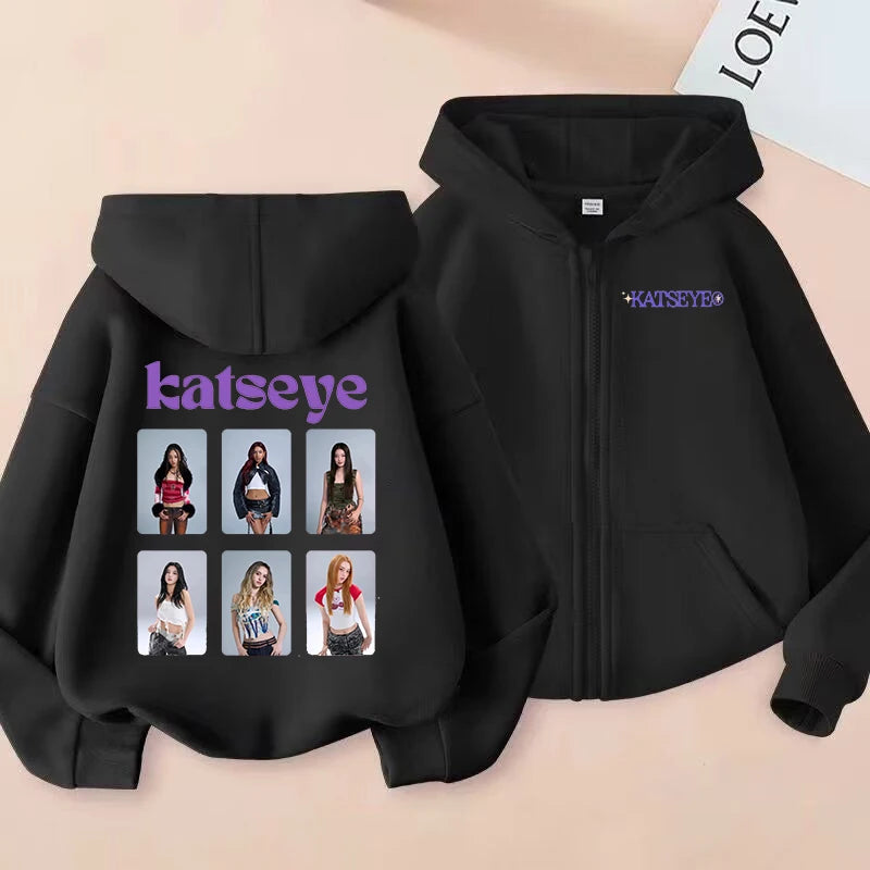 2026 New Toddler Girl Clothes Katseye Zipper Hoodie Boys Fashion Casual Sweatshirt Kids KATSEYE Zip UP Hooded Tops