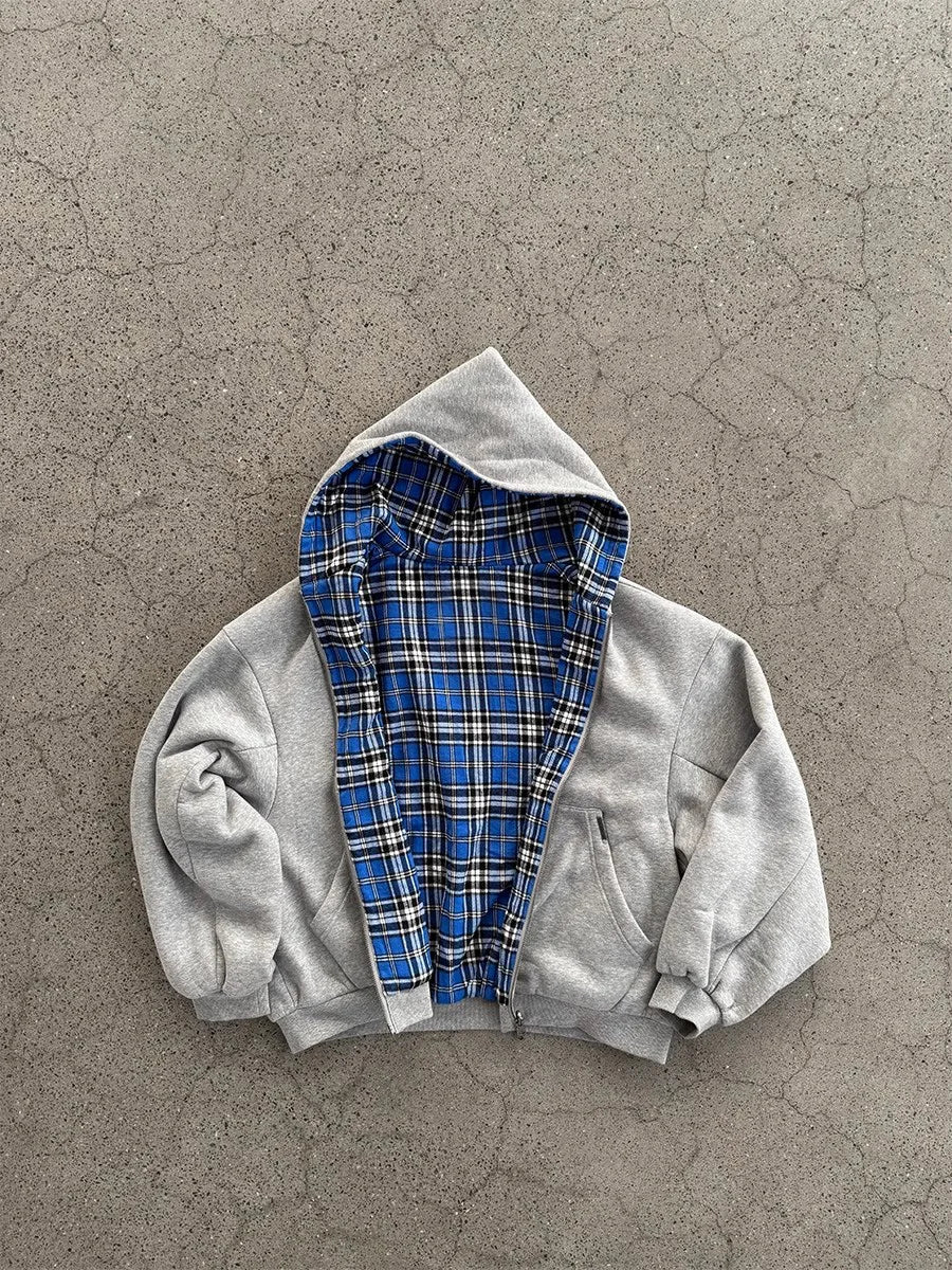 Mauroicardi Spring Oversized Reversible Hoodies Men Luxury Designer Clothing Hoodie with Plaid Lining Sweatshirt Streetwear 2025